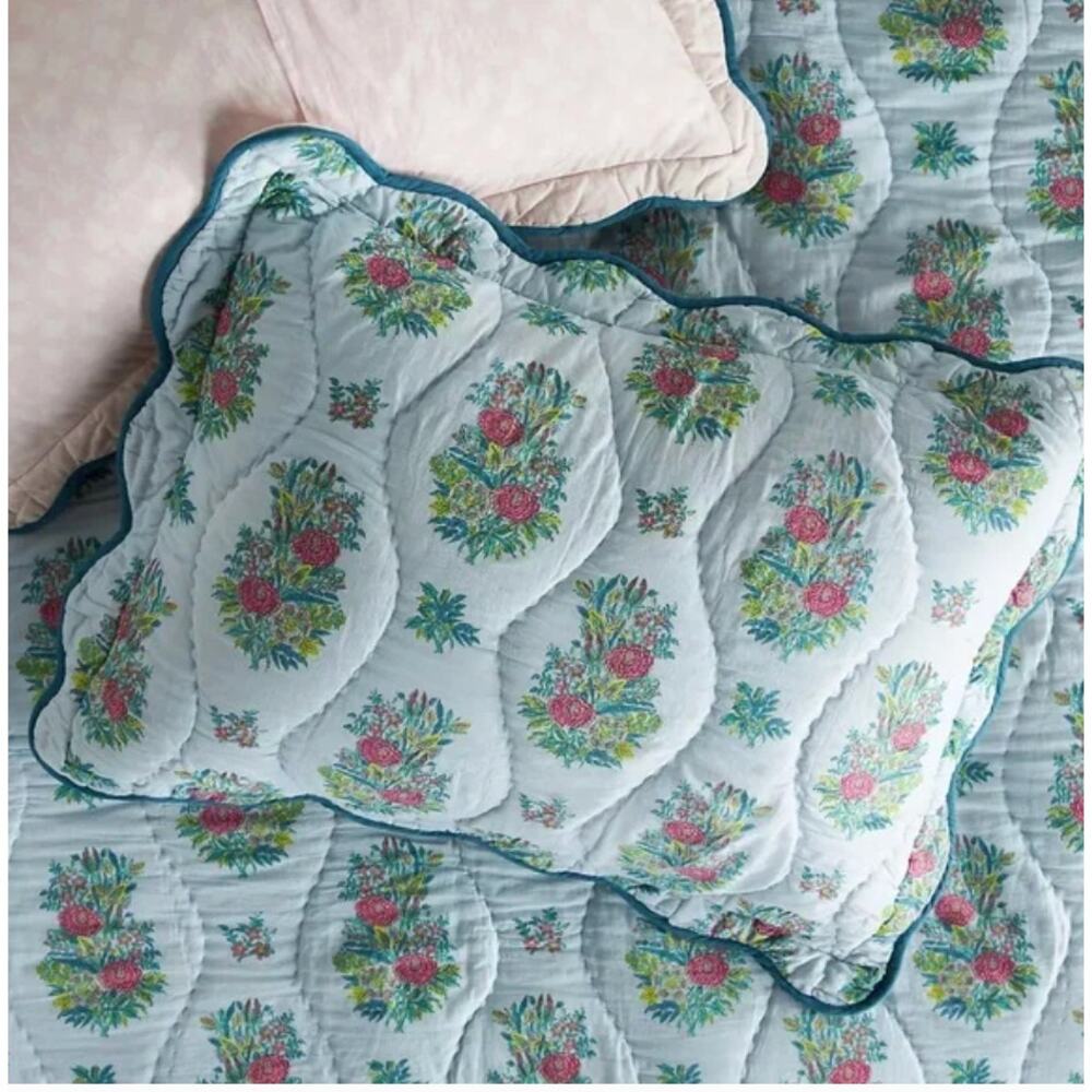 Anthropologie Iluka Cotton Printed Floral Shams Set of 2 Standard
